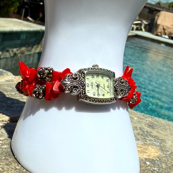 Mira Red Coral Chips Stretch Watch - Picture 12 of 12